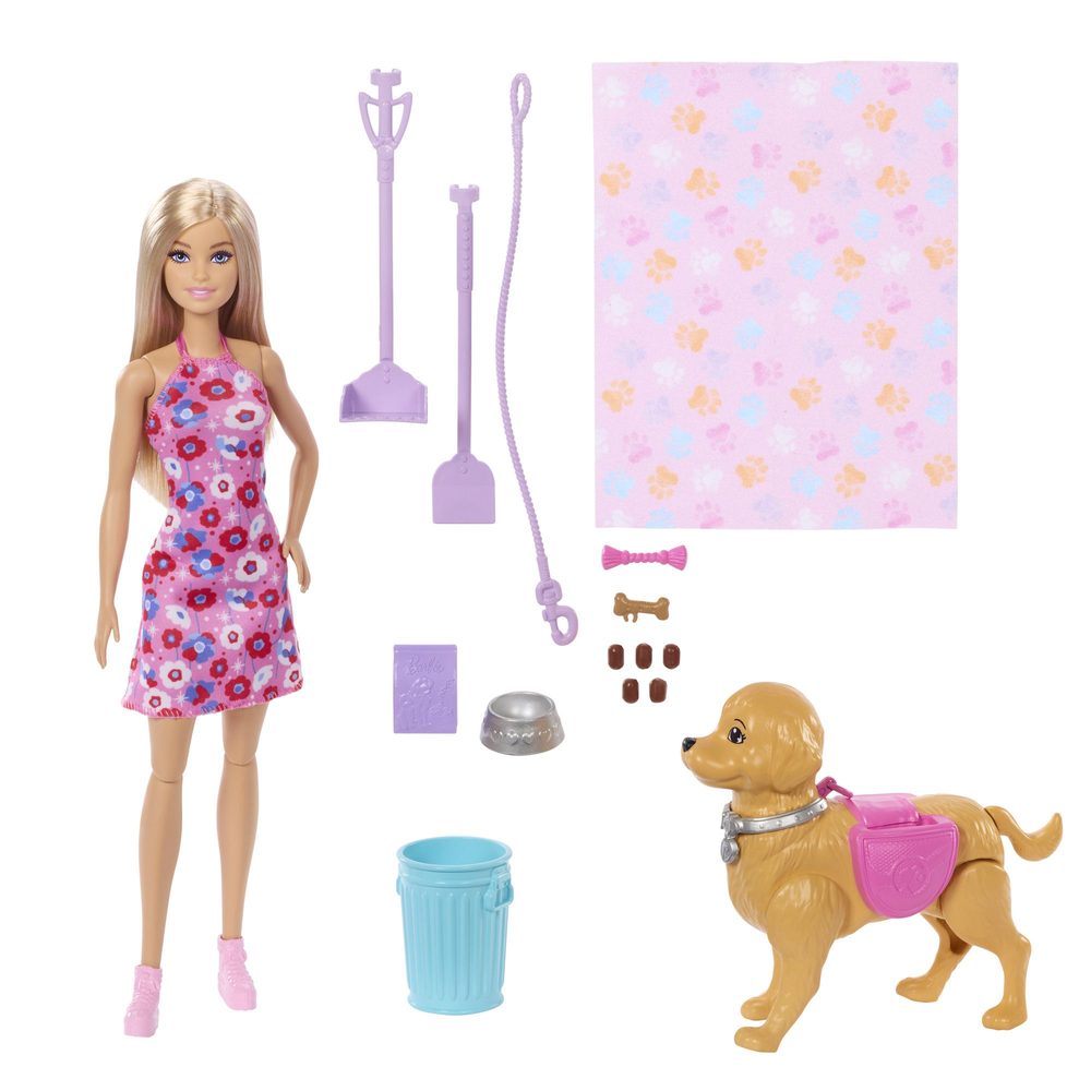 Levně Barbie panenka s pejskem na procházce
