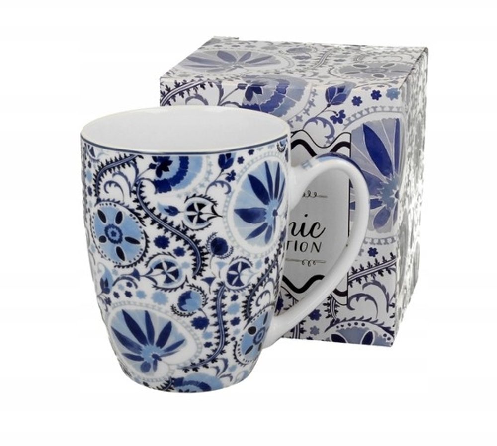 hrnek 360ml ETHNIC květy modré, porcelán, DB