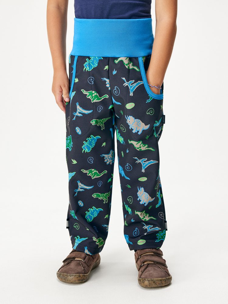 Unuo Dětské softshellové kalhoty s fleecem Basic, Navy, Dino - 98/104 - 2-4 roky