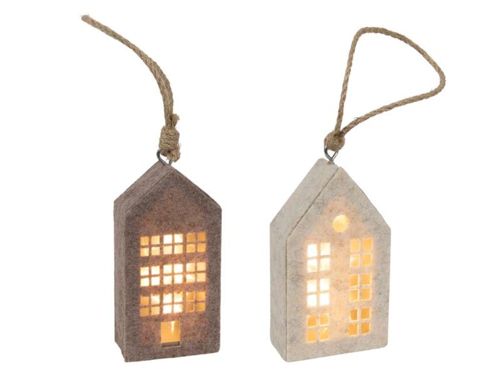 Levně HIT DEKORACE VÁNOČNÍ ZÁVĚSNÁ,DOMEČEK PLST LED 14,5 CM
