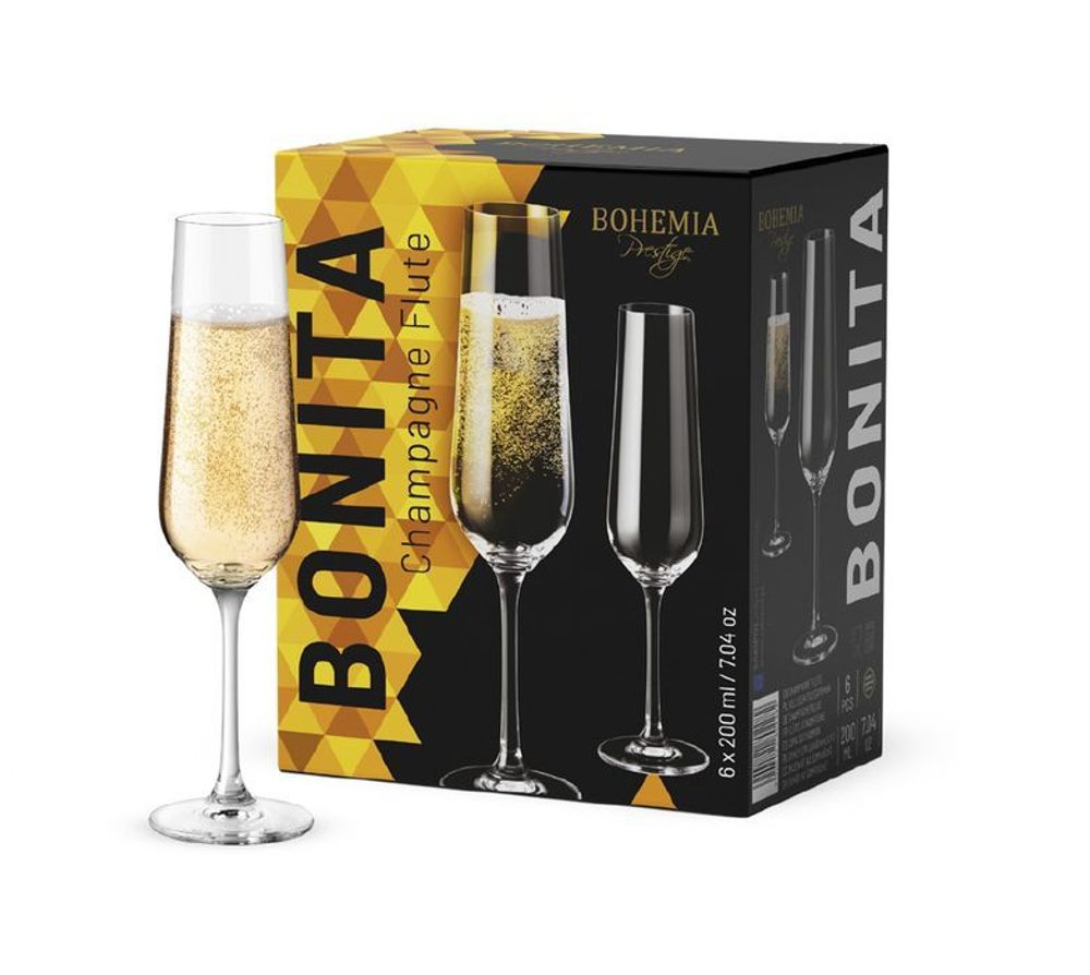 Levně sklen. 200ml, 6ks, BOHEMIA PR. BONITA, šampus flétna