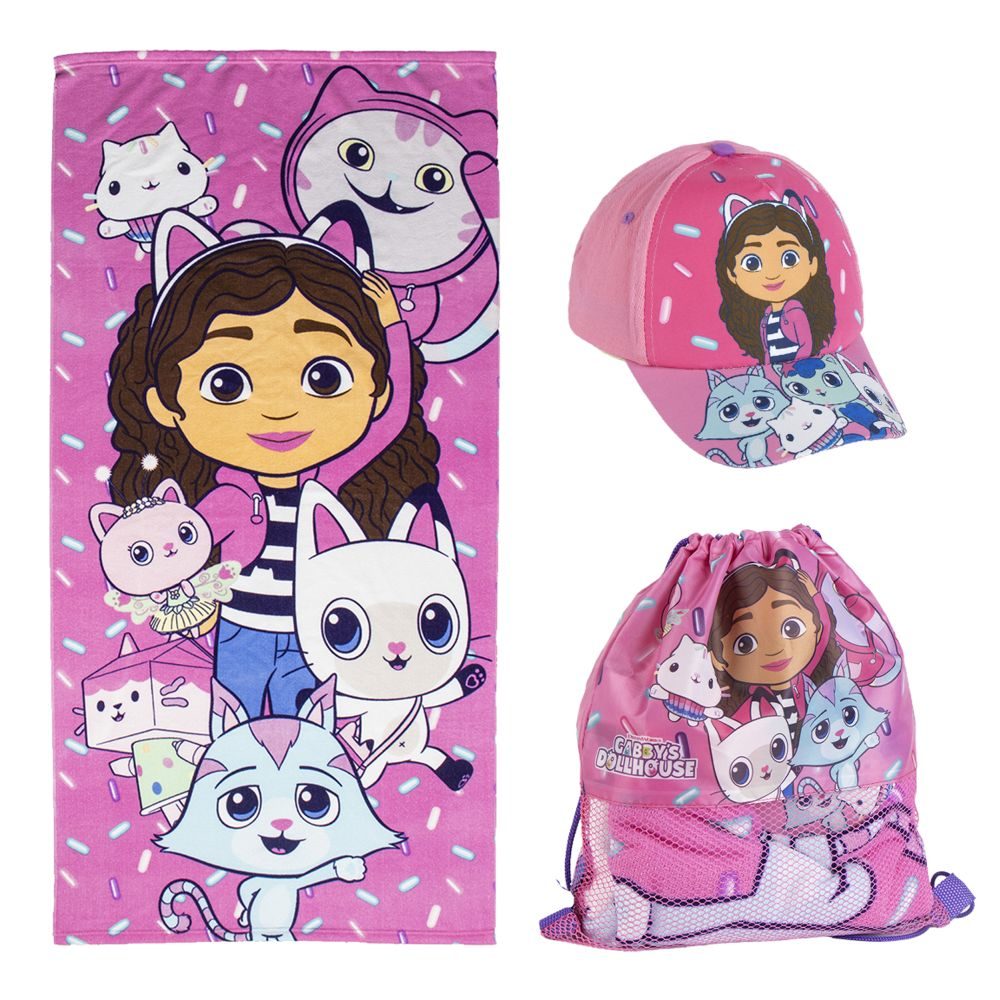 Levně SOUPRAVA GABBY´S DOLLHOUSE ručník, kšiltovka a sáček