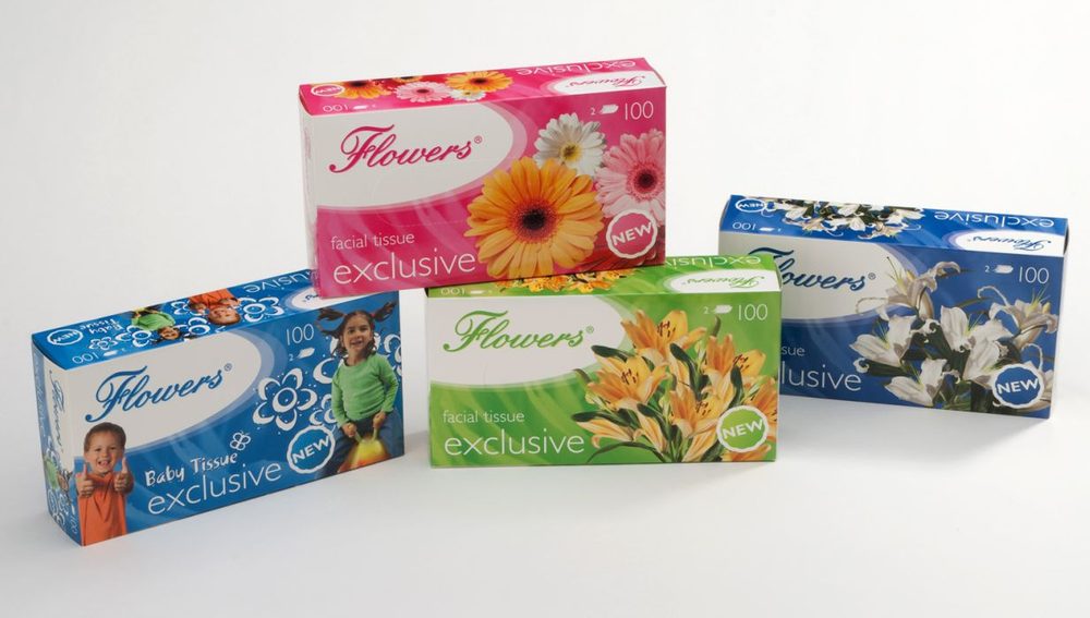 Levně kapesníky kosmet.2vr.,100ks, Flowers,krabička,4dekory