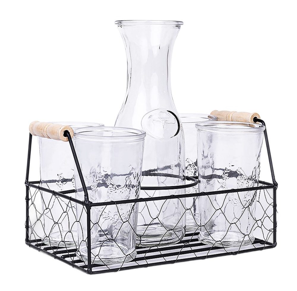Levně EXCELLENT HOUSEWARE Sklenice na limonádu s karafou a košíkem sada 6 ks 1l KO-CD1001110