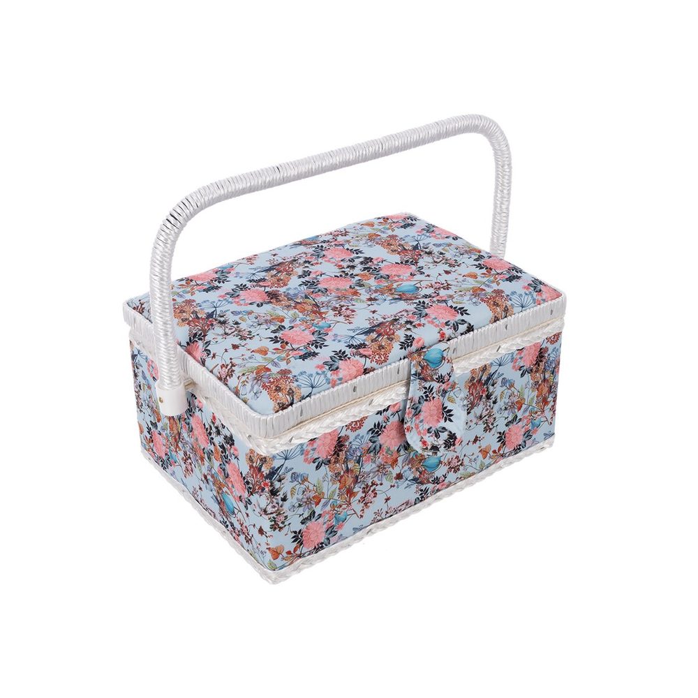 O Kazeta na šití dřevo/polyester 25x18,5x13,5 cm modrá