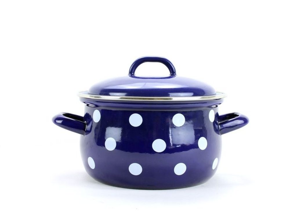 Levně hrnec+PO d18 modrý, BÍLÝ PUNTÍK 2,2l, smalt