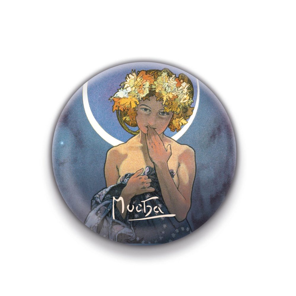 Levně Magnet Alfons Mucha – Luna, kulatý, 5 cm