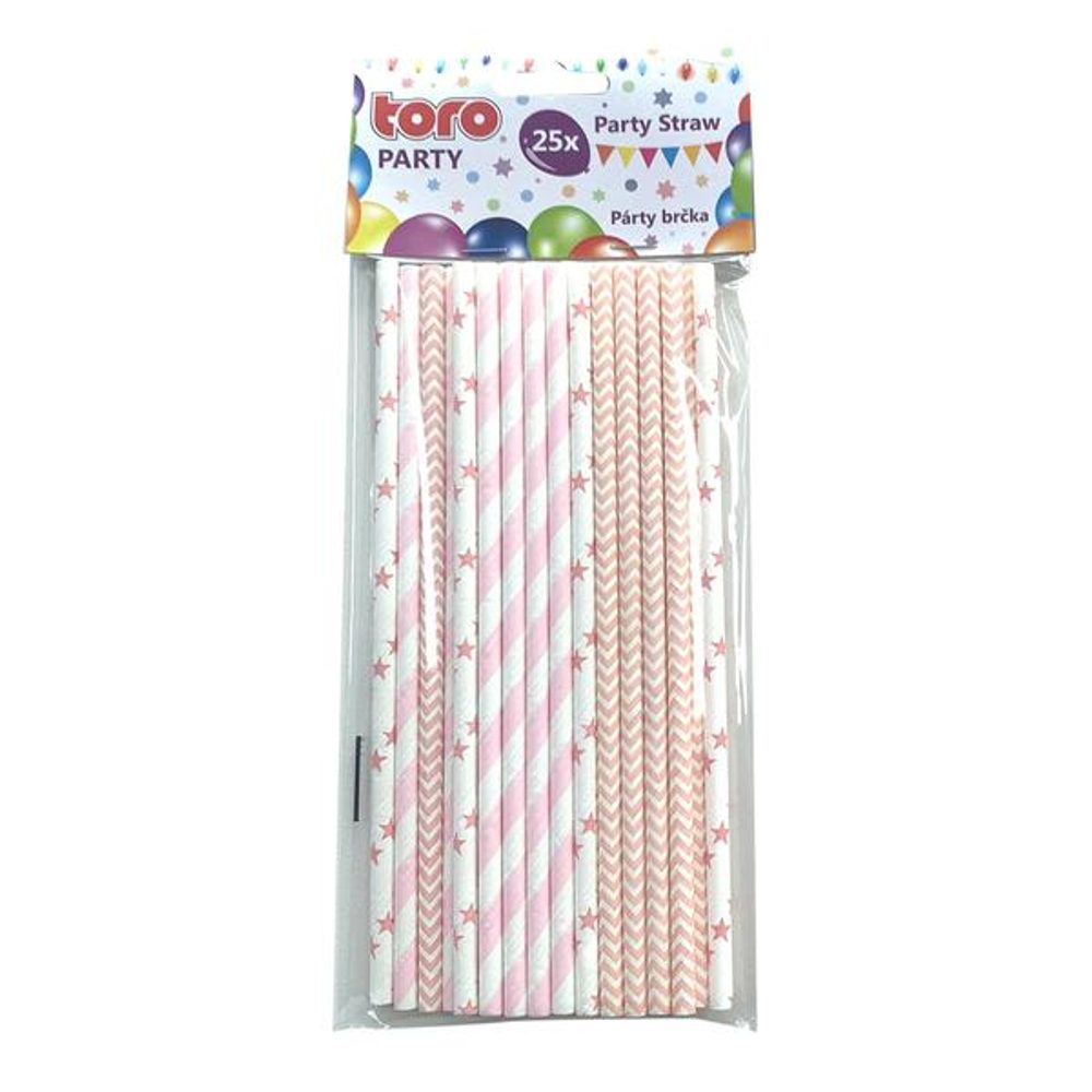 Levně TORO BRČKA PAPÍROVÁ 19,7CM, 25KS ŘŮŽOVÁ 3ASS