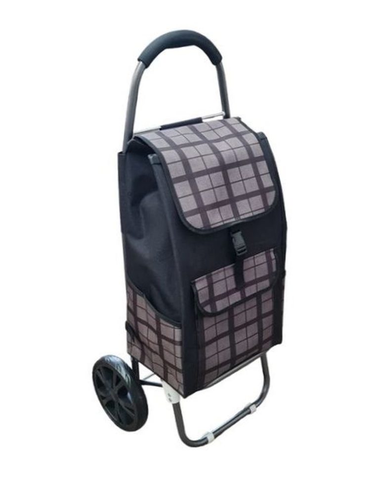 Levně taška s kol., KÁRO černé, (24kg) přední, boční kapsy, textil