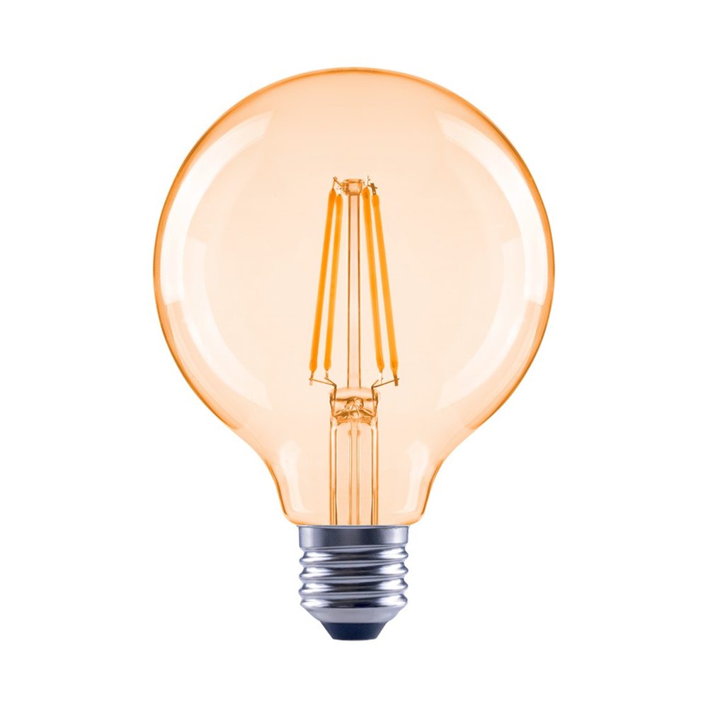 Levně Xavax LED Filament žárovka, E27, 680 lm (nahrazuje 52 W), design G95, teplá bílá, jantarová barva