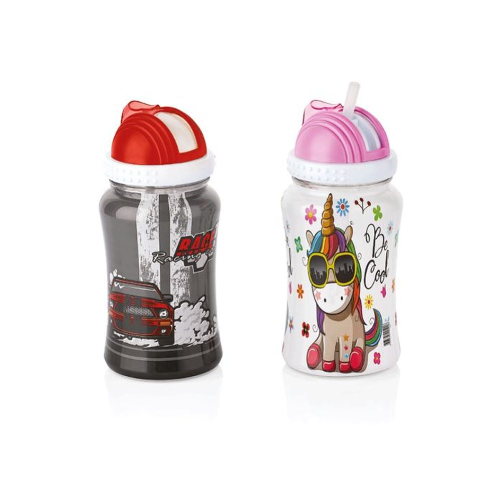 Levně láhev 0,3 l ZUZU, silik.brčko, 2potisky, plast