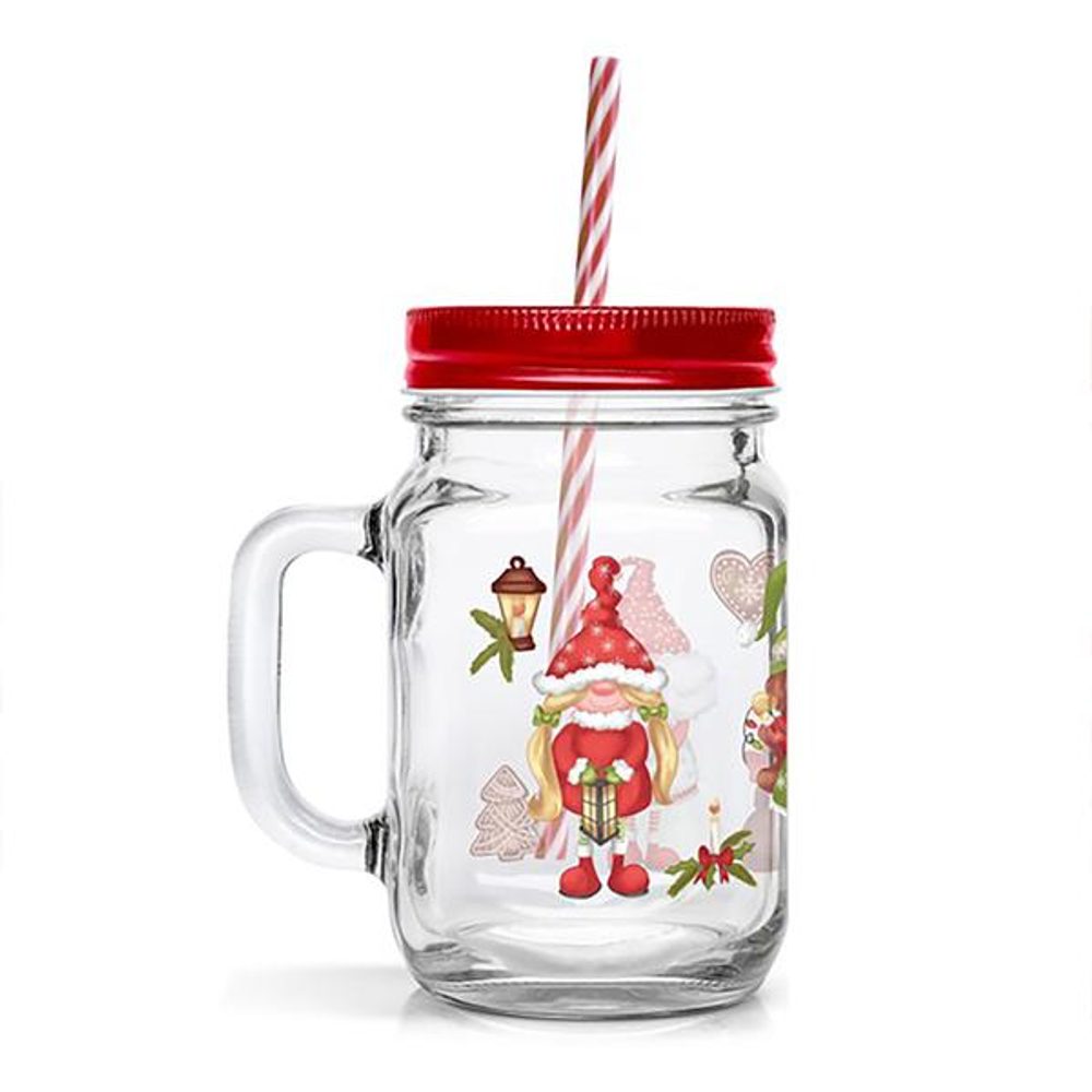 Levně TORO SKLENICE MASON S VÍČKEM A BRČKEM 450ML ELFÍCI