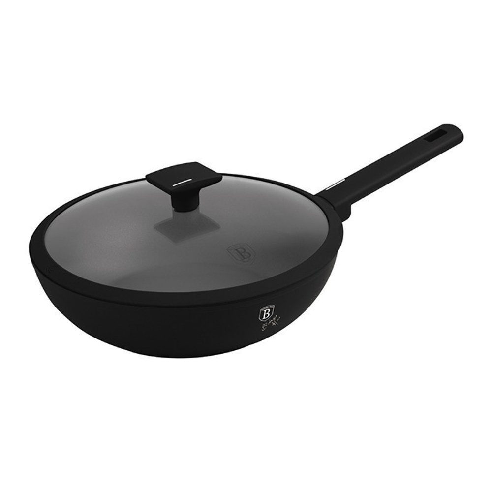 Levně BERLINGERHAUS Pánev WOK s titanovým povrchem a poklicí 28 cm Matte Black Collection BH-8181