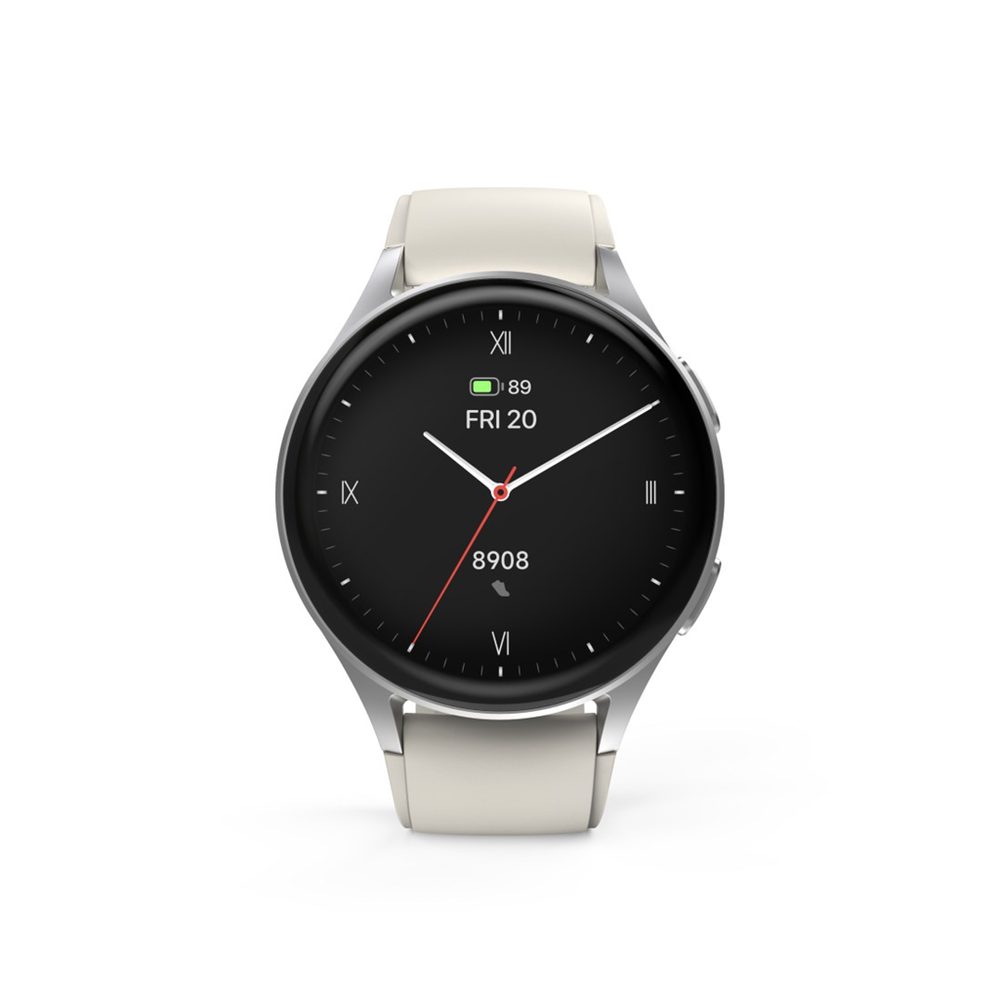 Levně Hama 8900, smart hodinky, GPS, AMOLED 1,32", funkce telefonování, Alexa, béžové/stříbrné