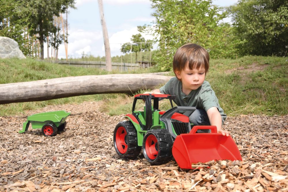 Levně Traktor se lžící a s vozíkem, červeno zelený