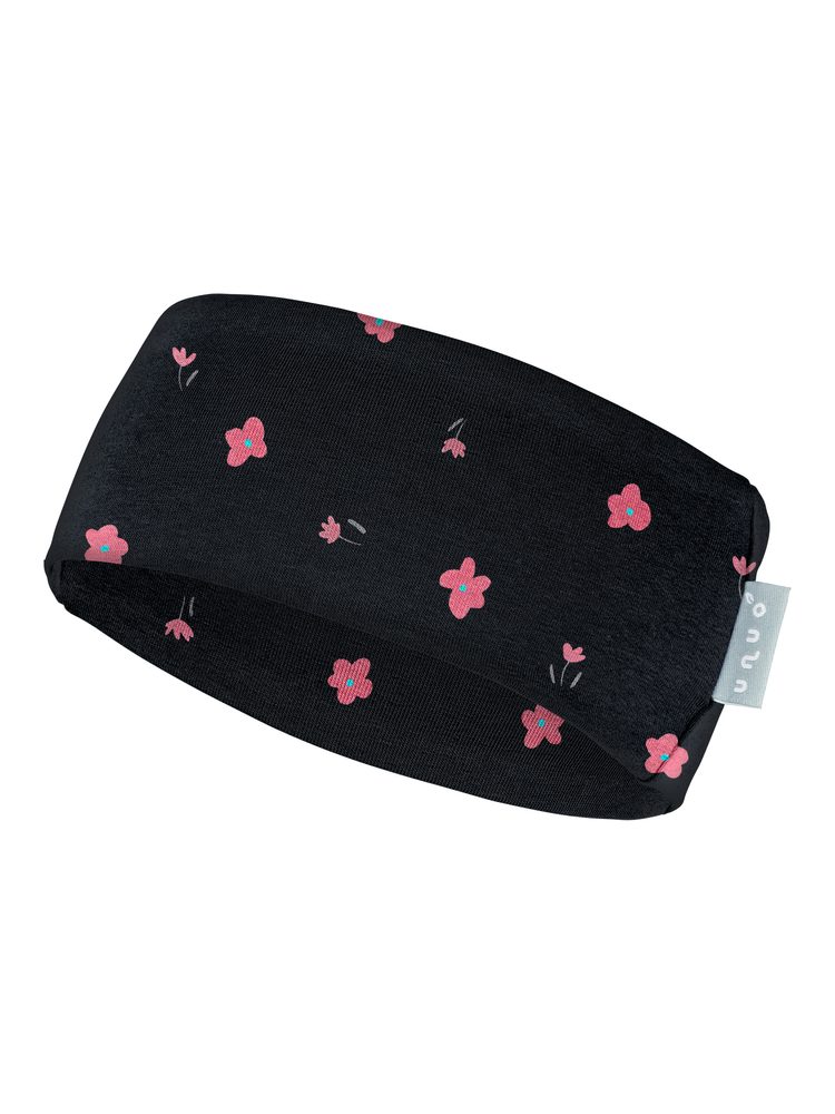 Levně Unuo, Dětská čelenka fleecová Elise, Černá, Květiny - M (49-52 cm)