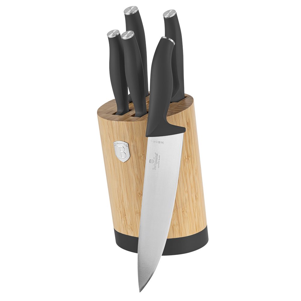 Levně BERLINGERHAUS Sada nožů se stojanem BAMBOO 6 ks Antracit Collection BH-2672