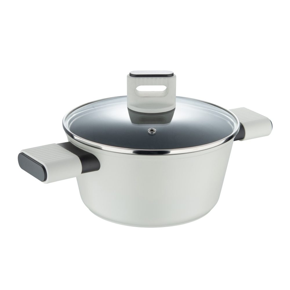Levně BERGNER Kastrol s poklicí s nepřilnavým povrchem LINES 20 cm šedobílá BG-56091-GY