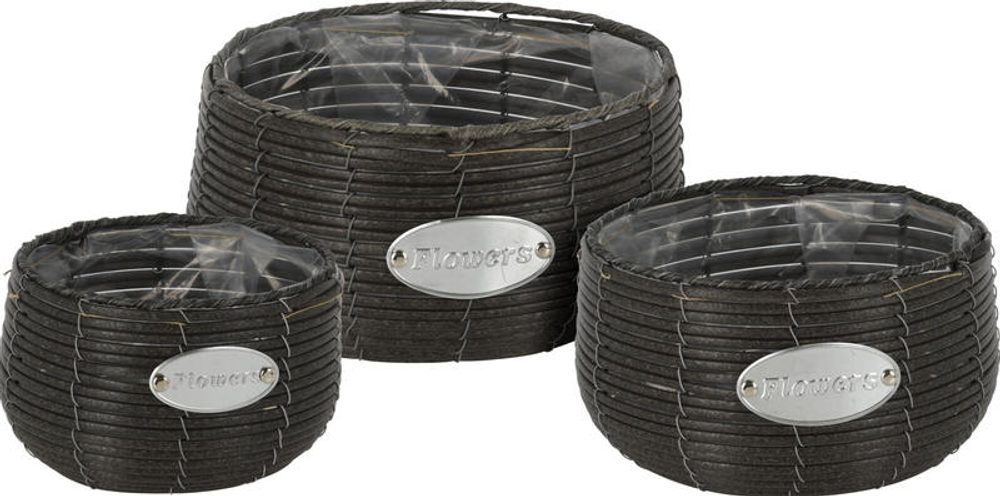 Levně PROGARDEN Květináč proutěný sada 3 ks FLOWERS GARDEN 29 / 25 / 19 cm antracit KO-430000650