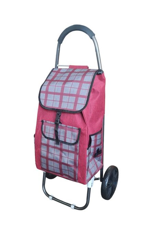 Levně taška s kol., KÁRO červené, (24kg) přední, boční kapsy, textil