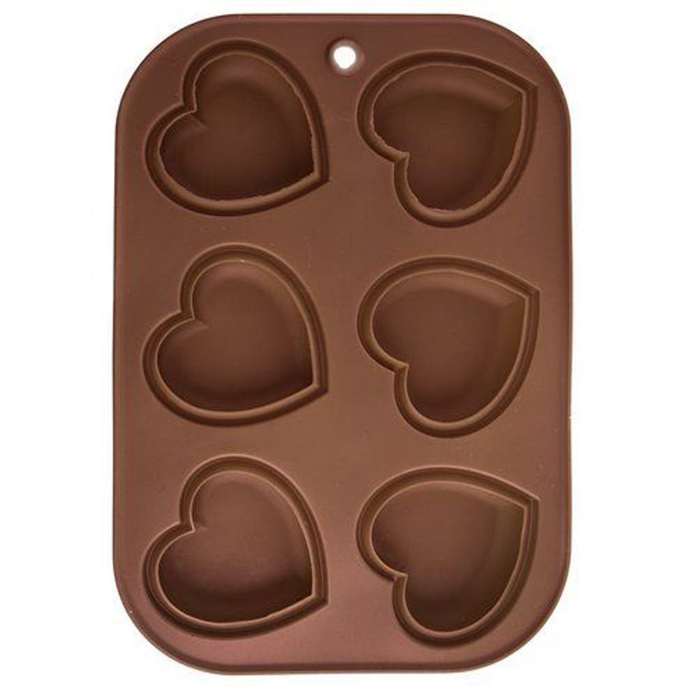 Levně forma na 6ks MUFFINY SRDCE 7,5cm, 30x20,5x2,5cm, hnědá, silikon