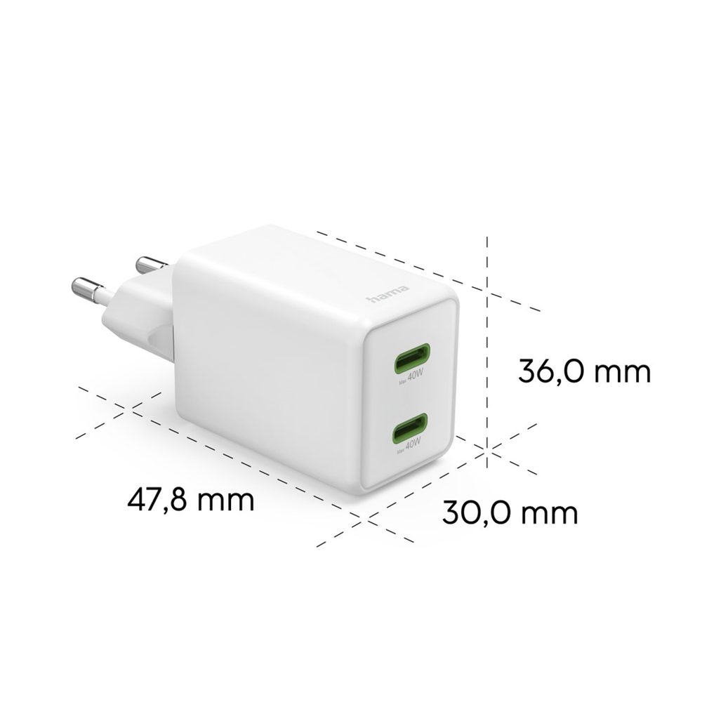 Hama rychlá USB nabíječka, 2x USB-C PD/QC, 40 W, super-mini (obrázek 13)