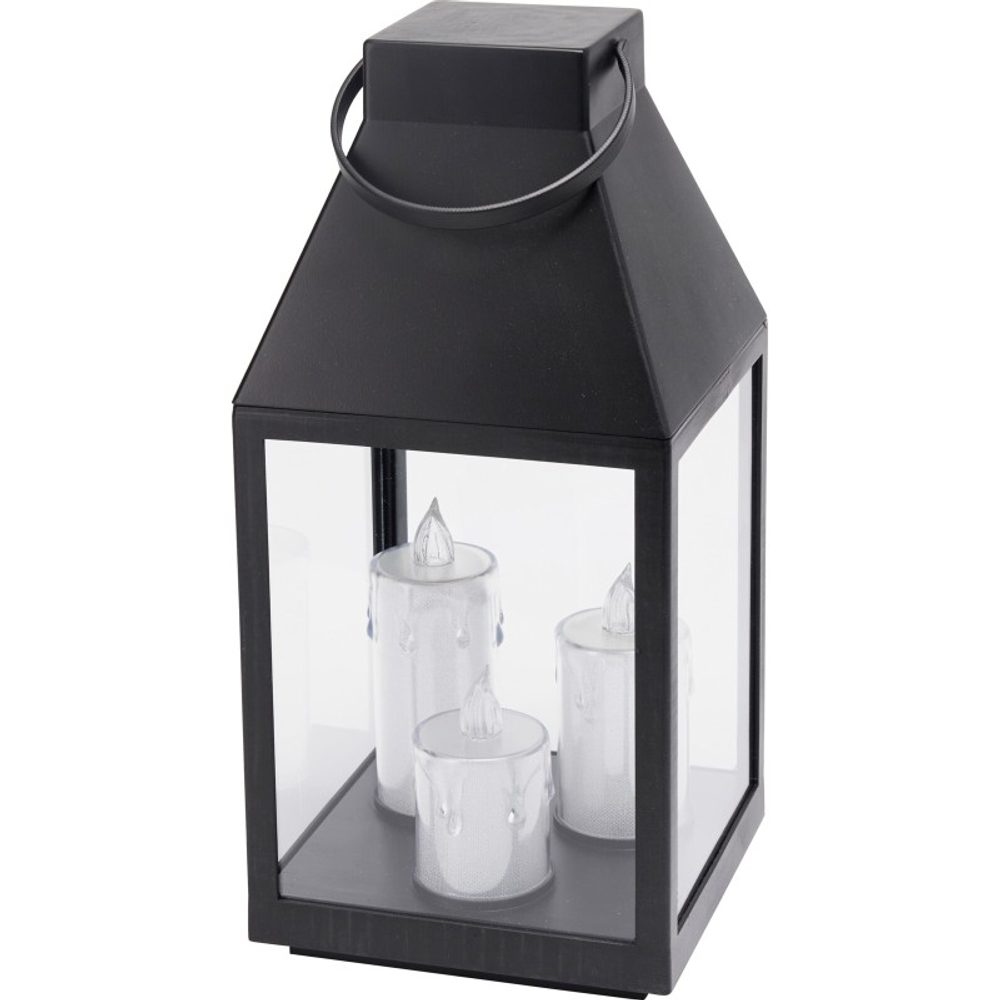 Levně HOMESTYLING Lucerna černá s 3 LED svíčkami 35 cm KO-ANX001760