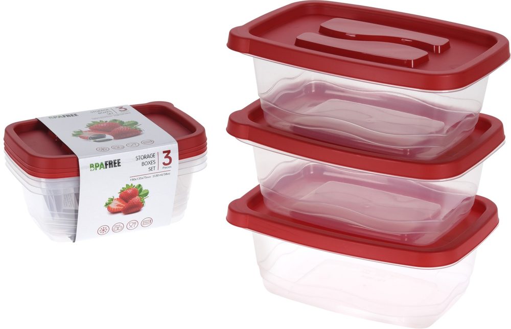 Levně box-sada 3ks, 1130ml, obd., červený+transp. plast