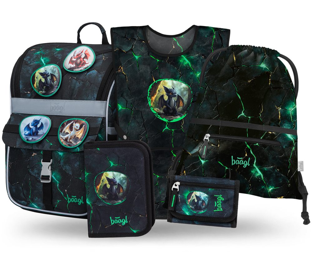 Levně BAAGL SET 5 Zippy Draci: aktovka, penál, sáček, zástěra, peněženka