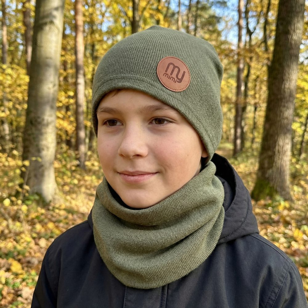 Levně MY MIMI Dětský set (čepice + nákrčník), - Khaki