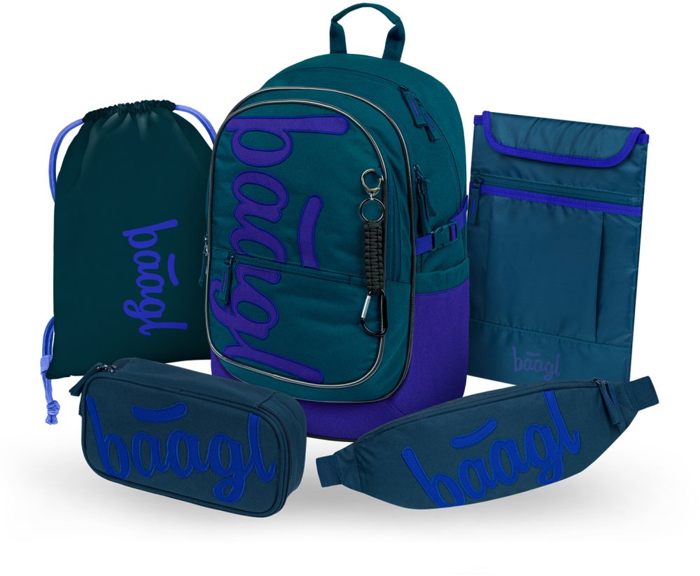 Levně BAAGL SET 5 Core Logo modrý: batoh, penál, sáček, ledvinka, obal na notebook GRS