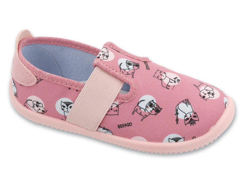 Befado Dívčí BAREFOOT domácí obuv Befado Softer - Kočky sv.růžové - 23