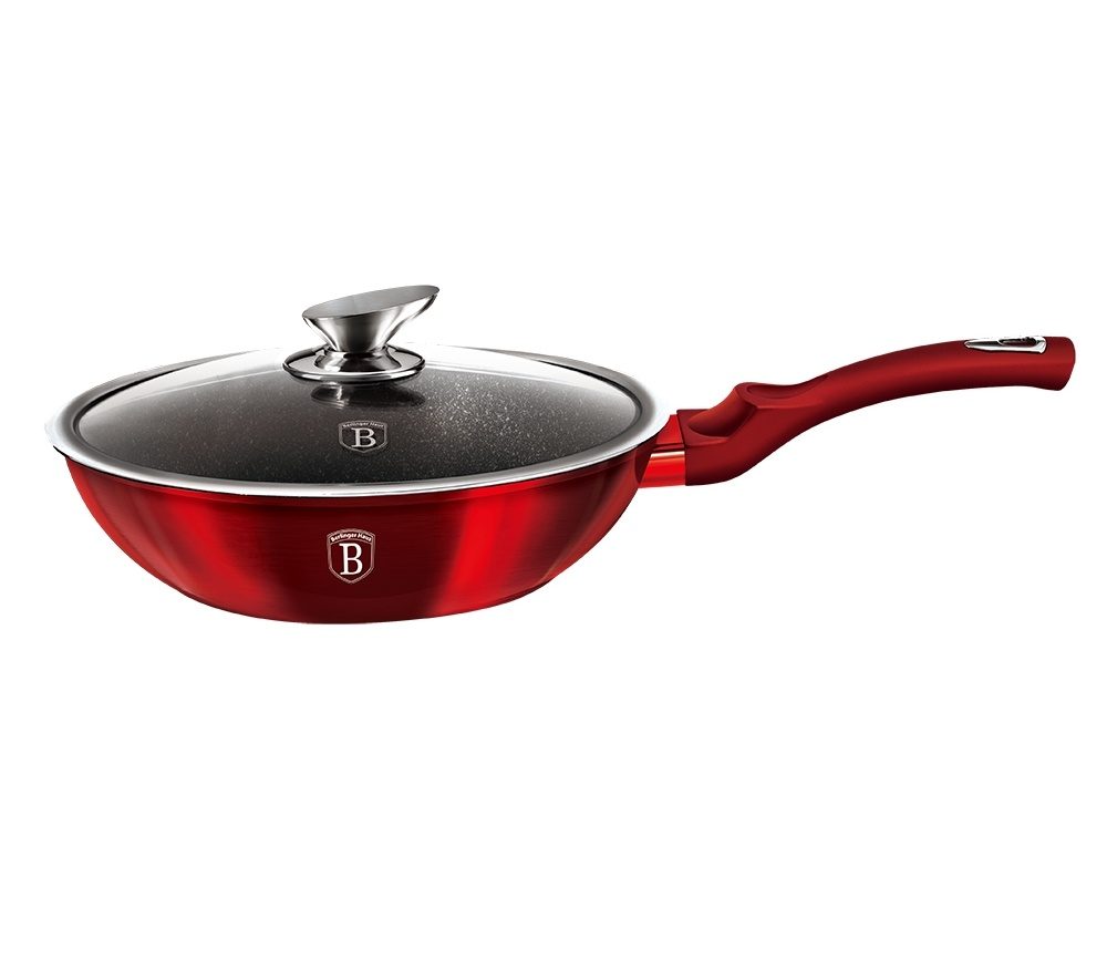 Levně BERLINGERHAUS Pánev WOK s poklicí s mramorovým povrchem 28 cm Burgundy Metallic Line BH-1265