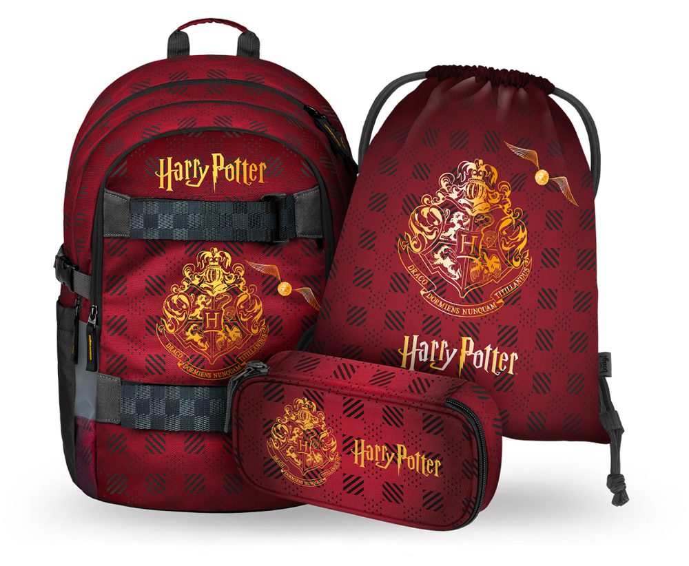 Levně BAAGL SET 3 Skate Harry Potter Bradavice vínový: batoh, penál, sáček