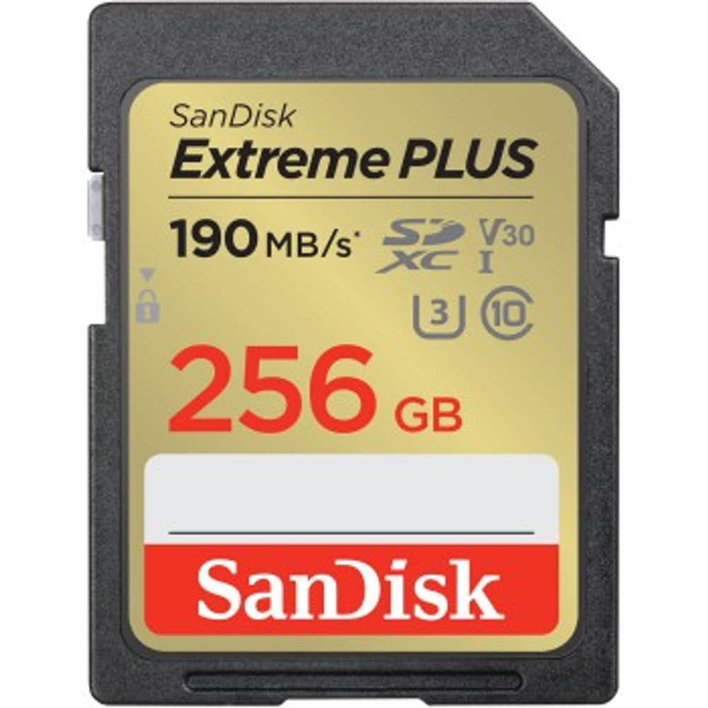 Levně SanDisk Extreme PLUS 256 GB SDXC Memory Card 190 MB/s and 130 MB/s, UHS-I, Class 10, U3, V30