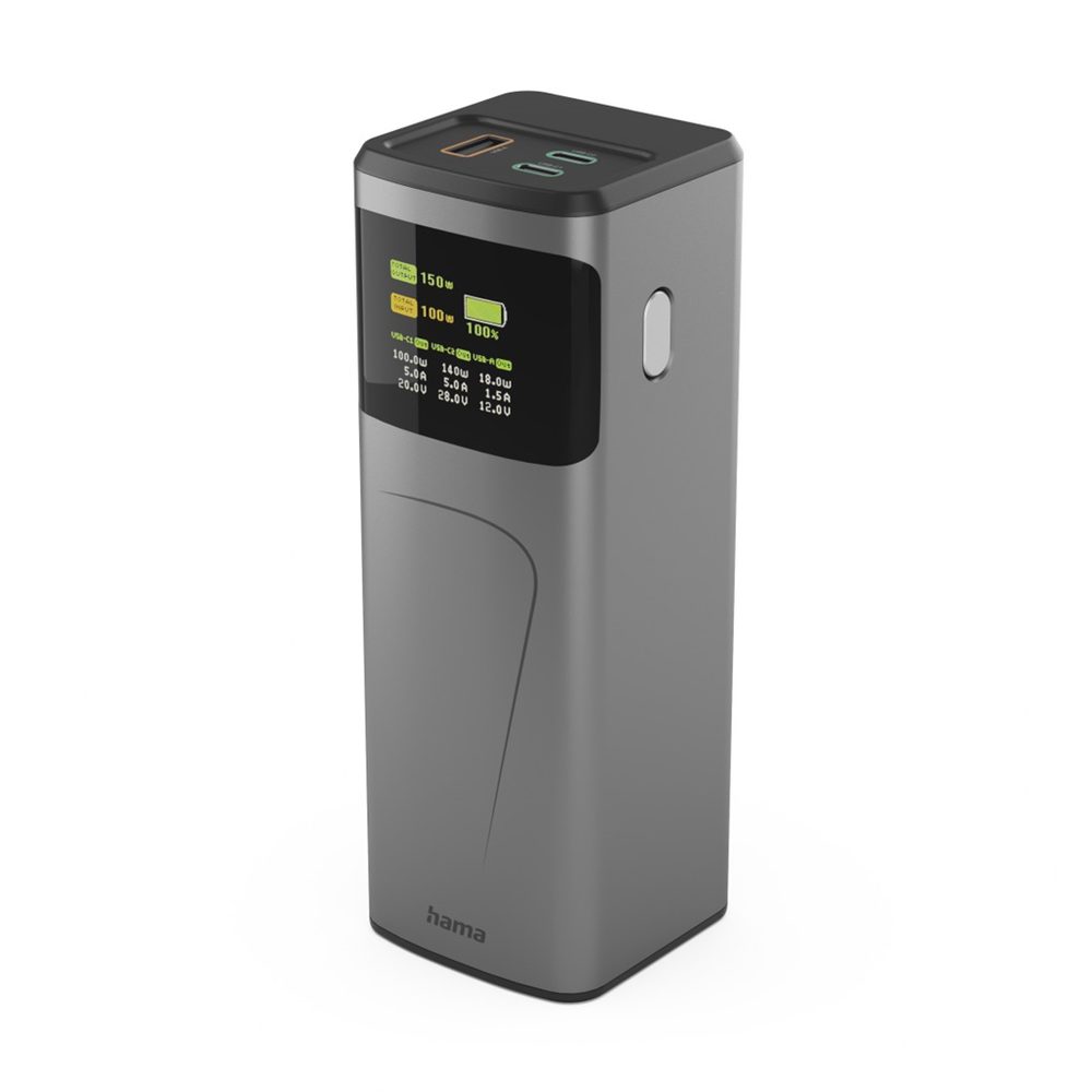 Levně Hama High Power 150 W, powerbanka, 24000 mAh, 2x USB-C, 1x USB-A, PD, QC, displej