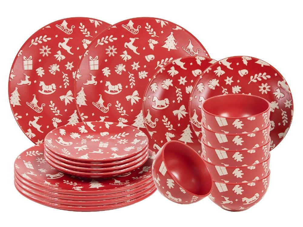 Levně HIT Jídelní sada talířů Vánoční 18 ks RED Christmas HT-23010322