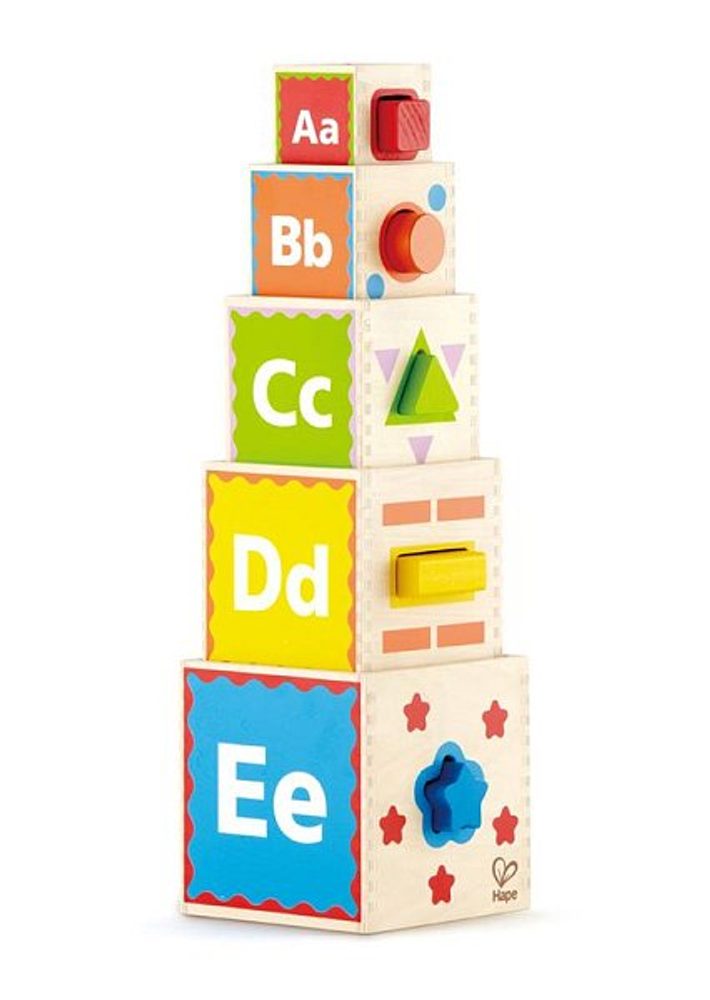Levně Hape Kostky pyramida s vkládacími tvary