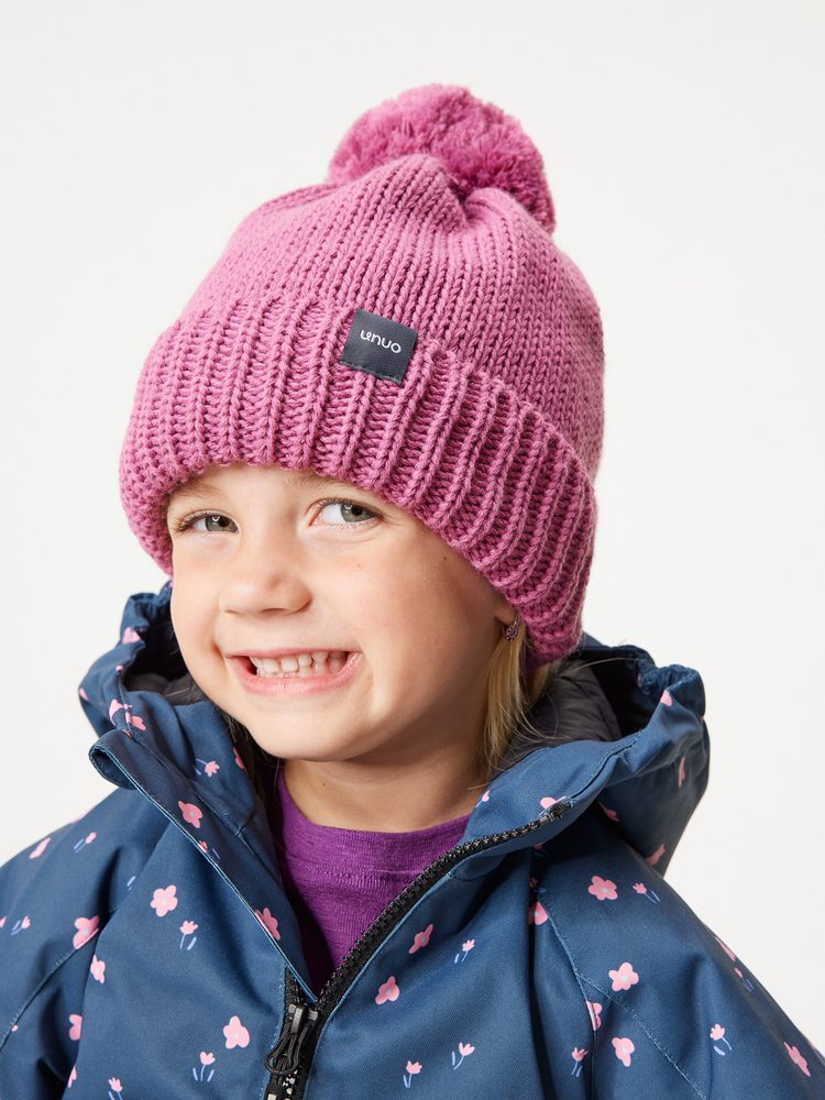 Unuo Dětská čepice pletená Bobble, Růžová - L (53-56 cm) - 7+ let
