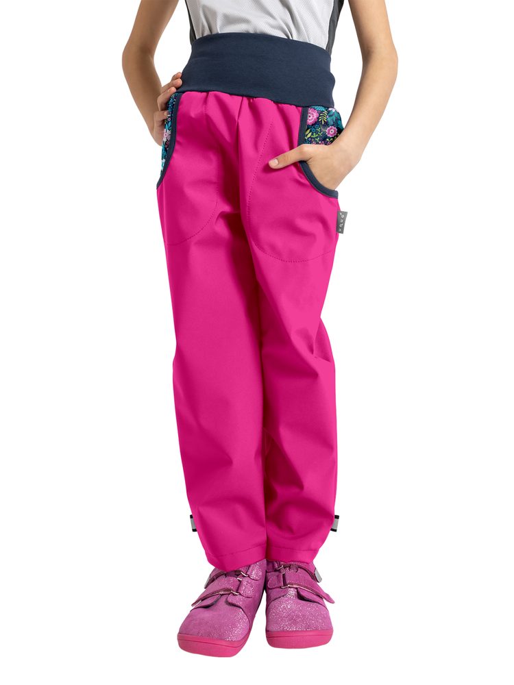 unuo softshellové kalhoty s fleecem Květinky fuchsiové (Softshell kids trousers) - 98/104