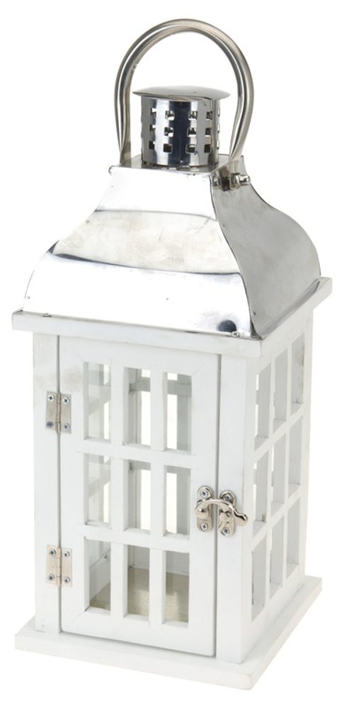Levně PROGARDEN Lucerna dřevěná 39 cm bílá/nerez KO-HZ1200010