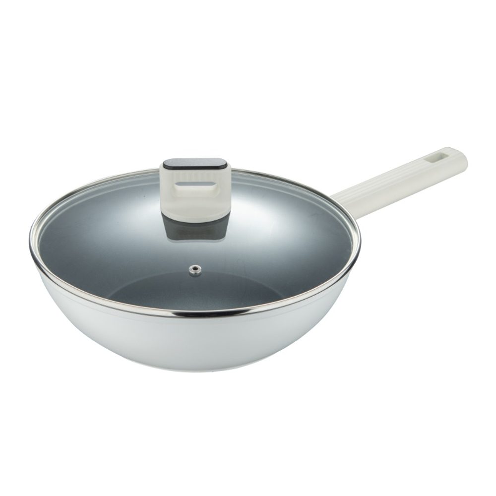 Levně BERGNER Pánev WOK s poklicí s nepřilnavým povrchem LINES 28 cm BG-57098-GY
