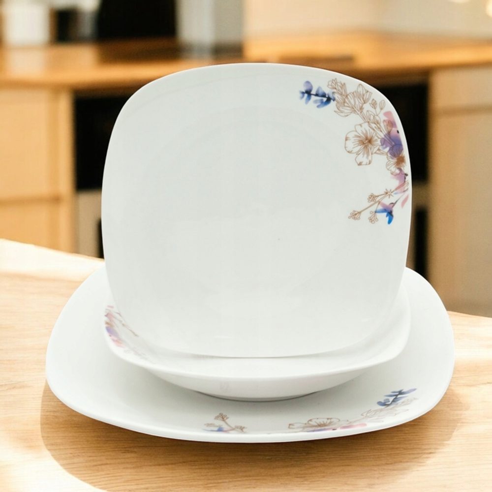 Levně soupr.18díl.jídelní BAREV.KVĚTY, čtverc., porcelán