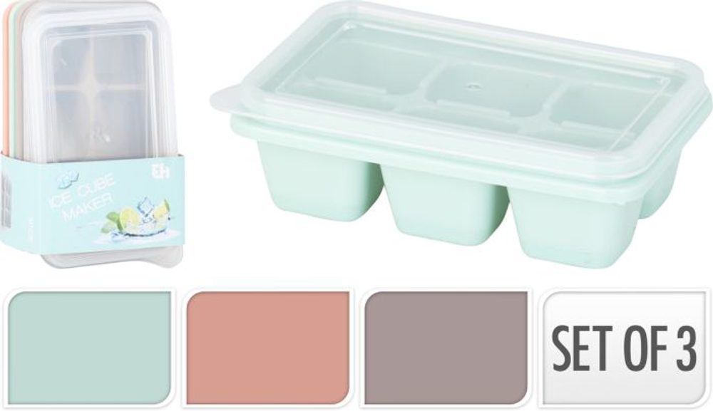 Levně forma na led, 3ks, s víčekm, mix barev, plast