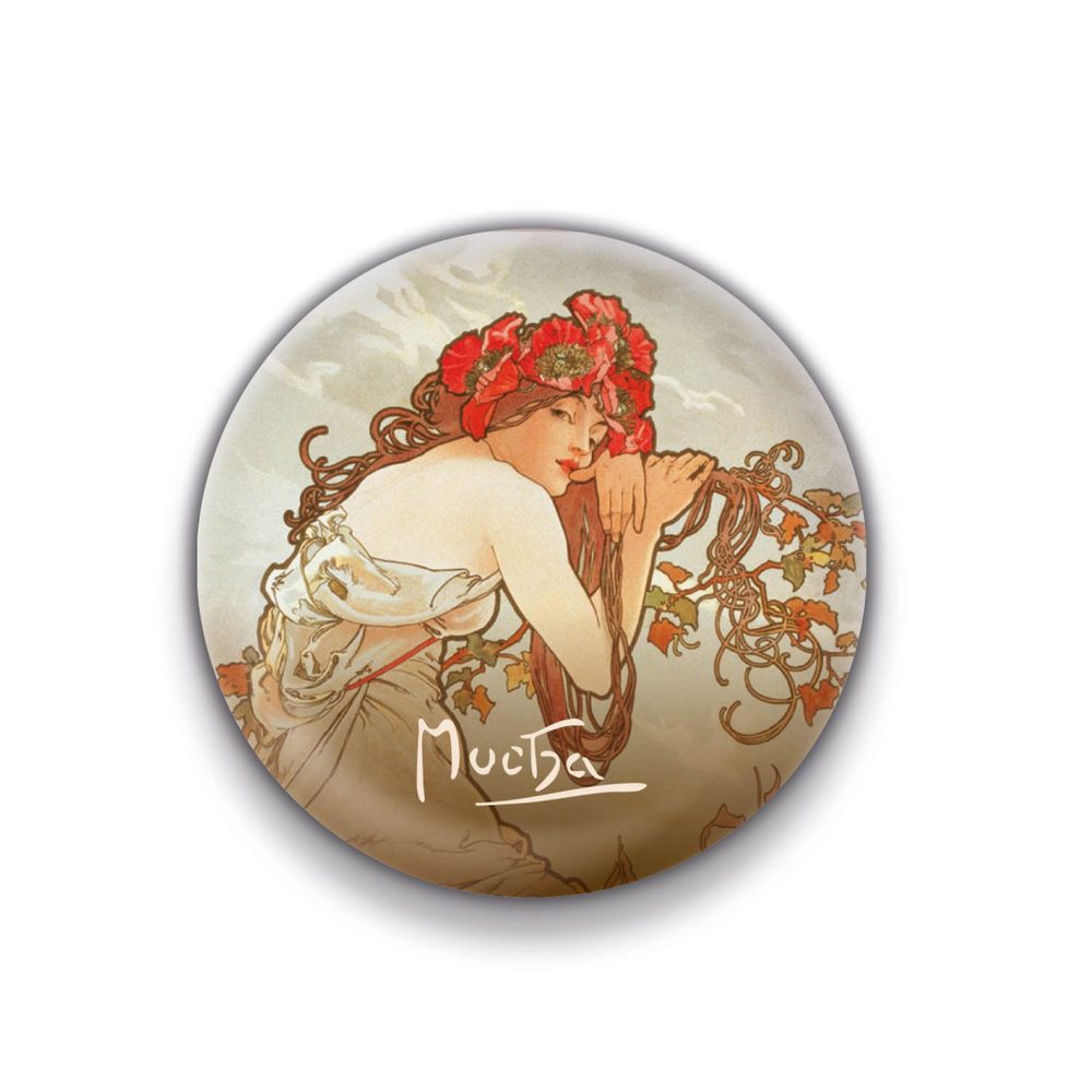 Levně Magnet Alfons Mucha – Léto, kulatý 5 cm