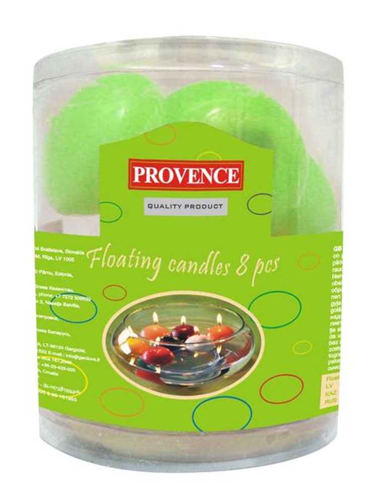 Levně Provence Svíčky plovoucí 8 ks světle zelená, 4, 3 x 2, 8 cm