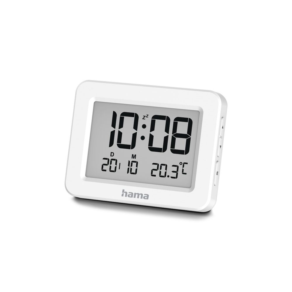 Levně Hama Kos, digitální budík, s datem a teplotou, bílý