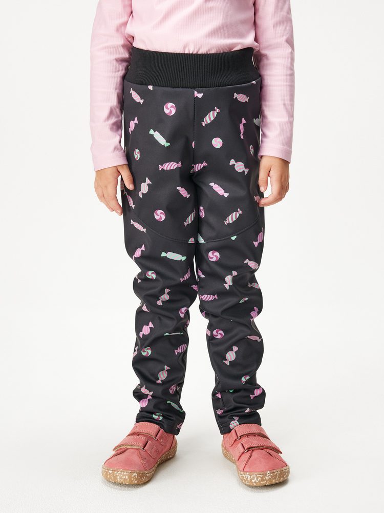 Unuo Dětské softshellové kalhoty s fleecem pružné Sporty, Černá, Bonbony - 158/164 - 12-14 let