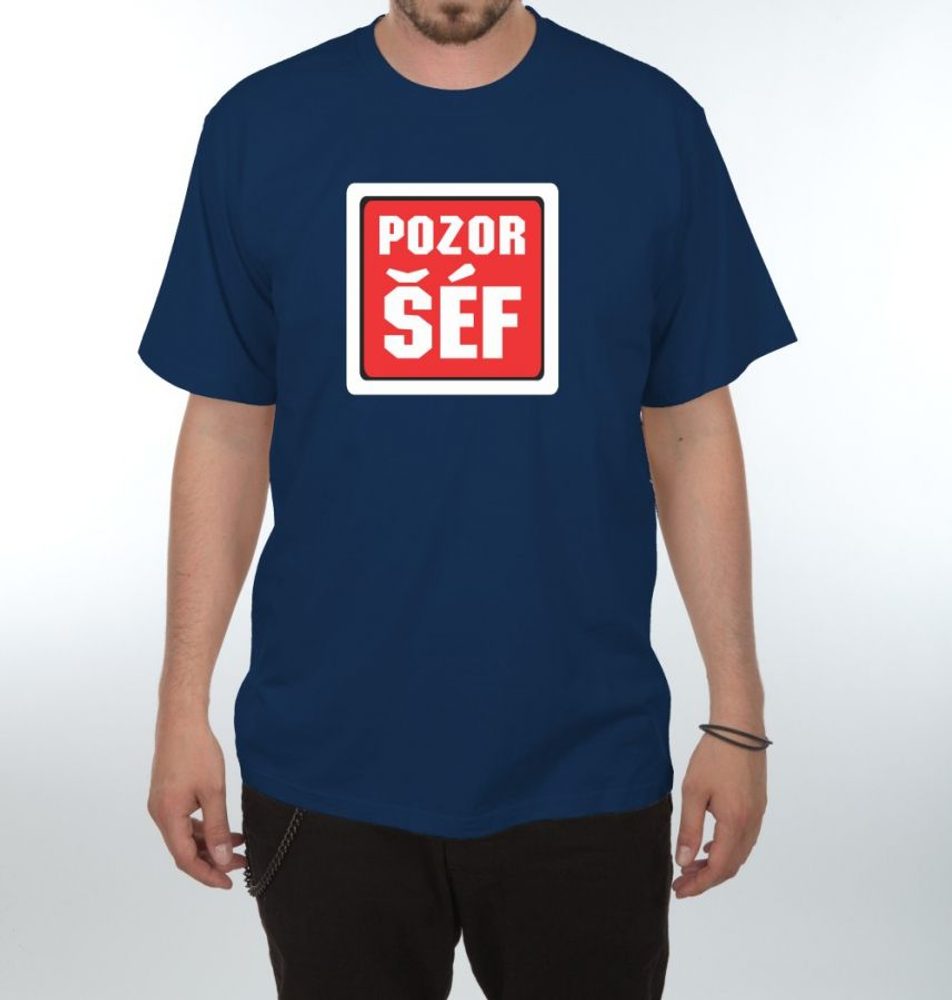 Levně Tričko - Pozor šéf - M tmavě modrá