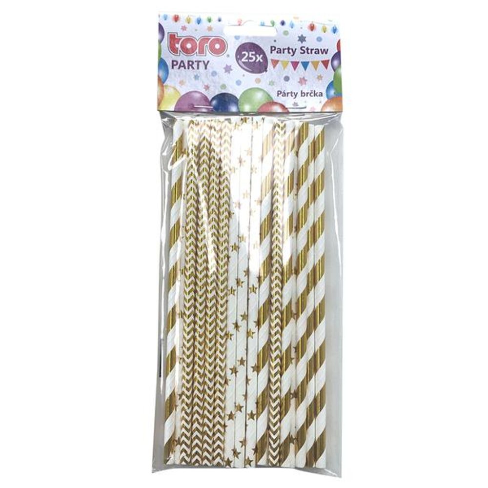 Levně TORO BRČKA PAPÍROVÁ 19,7CM, 25KS ZLATÁ FOLIE 3ASS